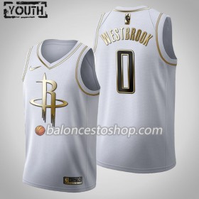 Camiseta Niños NBA Houston Rockets Russell Westbrook 0 2019-20 Nike Blanco Golden Edition Swingman